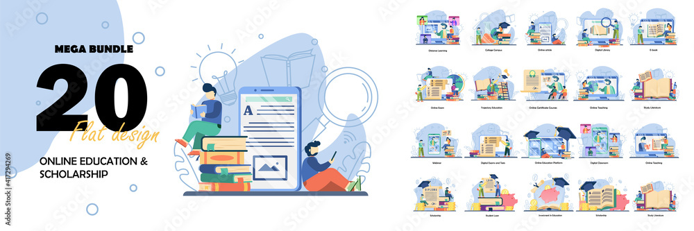 Big Set Education vector illustration. Online education, scholarship, back to school, Online Book, Webinar, Online Class, Achievement trophy.flat design style vector graphic illustration set Big Set Education vector illustration. Online education, scholarship, back to school, Online Book, Webinar, Online Class, Achievement trophy.flat design style vector graphic illustration set