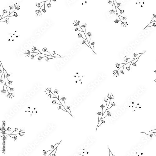 seamless pattern with twigs. vector flat style. hand drawing. design for fabric, textile, print, wrapper