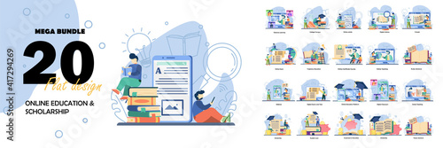 Big Set Education vector illustration. Online education, scholarship, back to school, Online Book, Webinar, Online Class, Achievement trophy.flat design style vector graphic illustration set