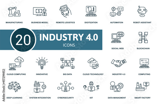 Industry 4.0 icon set. Contains editable icons industry 4.0 theme such as automation, computing, digitization and more.