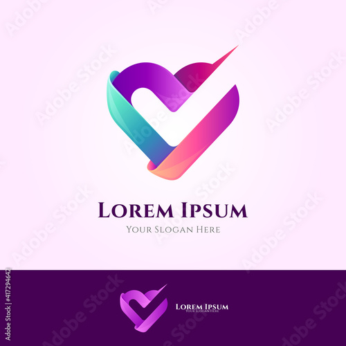 Heart health check logo template with gradient color