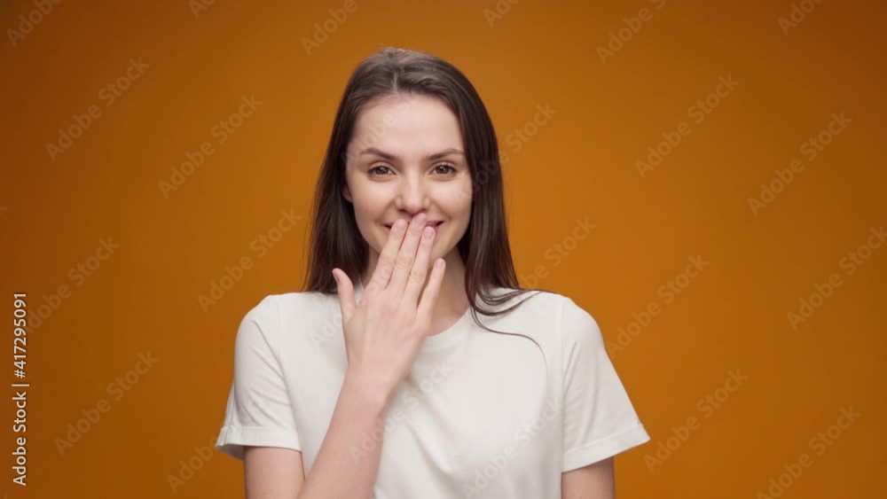 Portrait of woman shocked and surprised with good news Portrait of woman shocked and surprised with good news