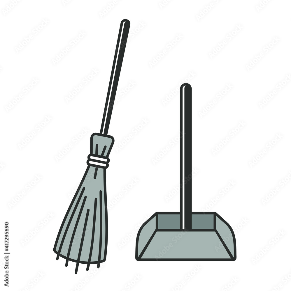 illustration of scoop trash and broomsticks. illustration of scoop trash and broomsticks.