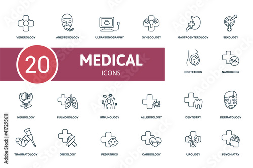 Medical icon set. Contains editable icons medical theme such as anesthesiology, gynecology, sexology and more.