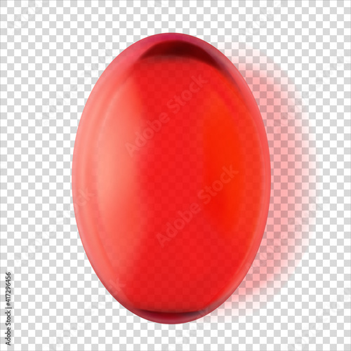 Transparent red capsule Vitamin A pill isolated 3d realistic vector illustration, close-up. Medical and health care concept, above. Pharmaceutical medicine.  Supplements pill, nutrients and probiotics