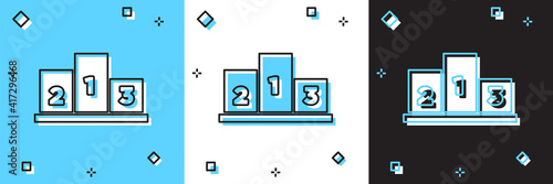 Set Award over sports winner podium icon isolated on blue and white, black background. Vector.