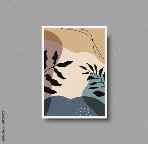 Botanical wall art abstract vector. Foliage line drawing. Neutral boho art print. Minimal mid century wall art print for bedroom decor. Gallery decor poster, terracota watercolor for bohemian interior