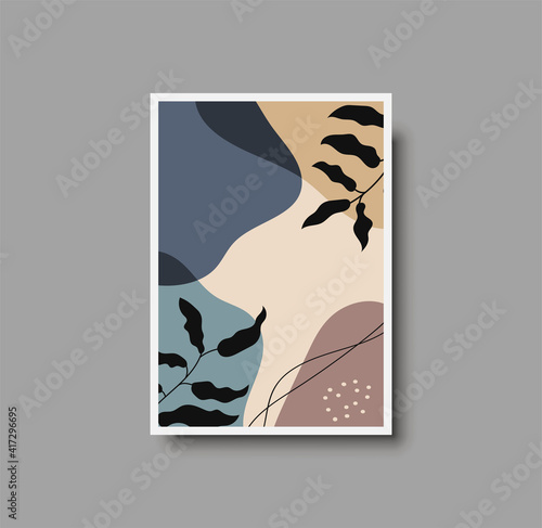 Botanical wall art abstract vector. Foliage line drawing. Neutral boho art print. Minimal mid century wall art print for bedroom decor. Gallery decor poster, terracota watercolor for bohemian interior