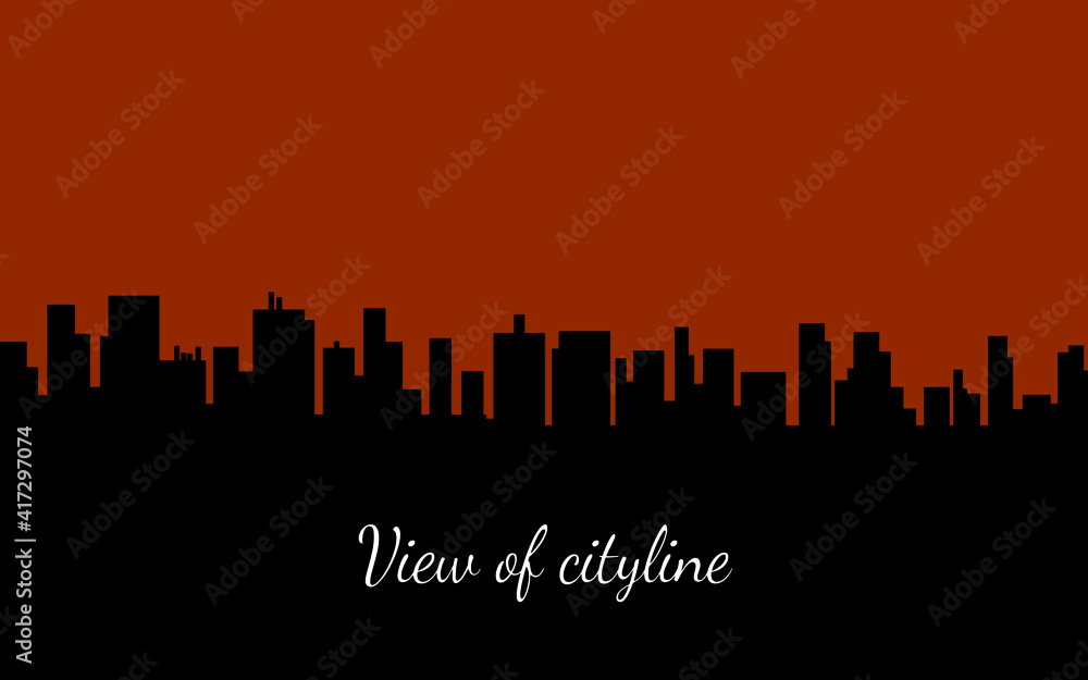 vector city skyline at sunset with skyscrapers