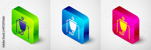 Isometric Beer brewing process icon isolated on grey background. Square button. Vector.