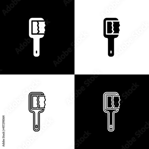 Set Sauna brush icon isolated on black and white background. Wooden brush with coarse bristles for washing in the bath. Anti cellulite massage. Vector.