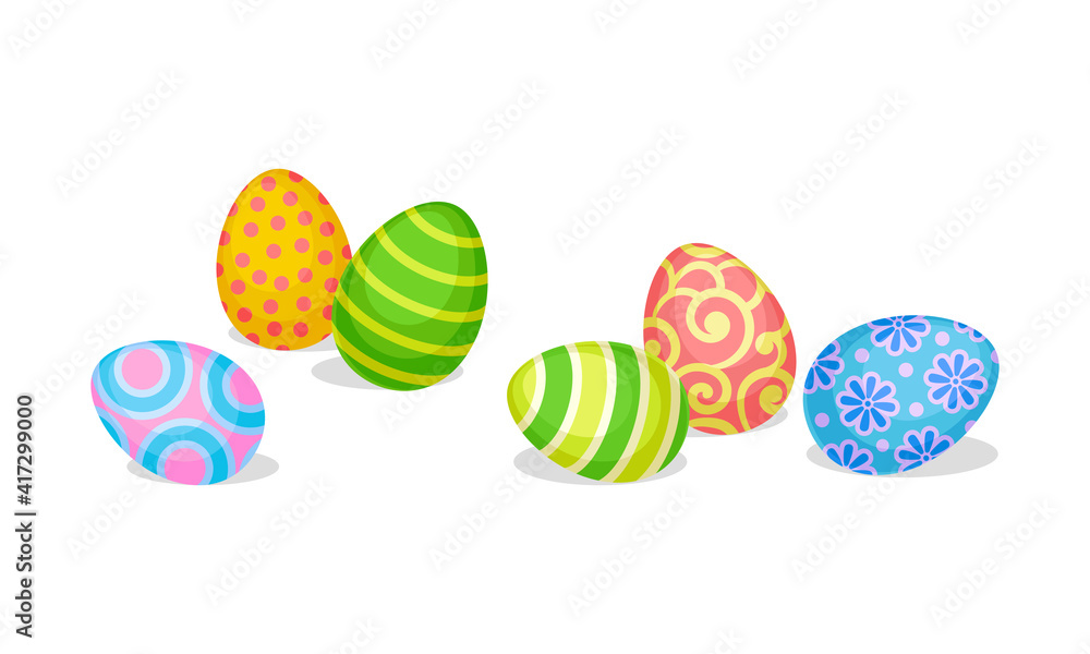 Decorated Easter Egg Scattering Around as Holiday Symbols Vector Set