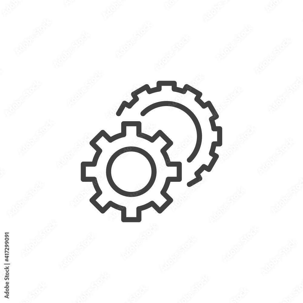 Preferences gear line icon. Cogwheels linear style sign for mobile concept and web design. Settings gears outline vector icon. Symbol, logo illustration. Vector graphics