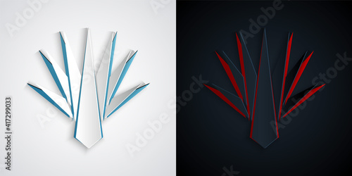 Paper cut Agave icon isolated on grey and black background. Traditional Mexican plant. Paper art style. Vector.