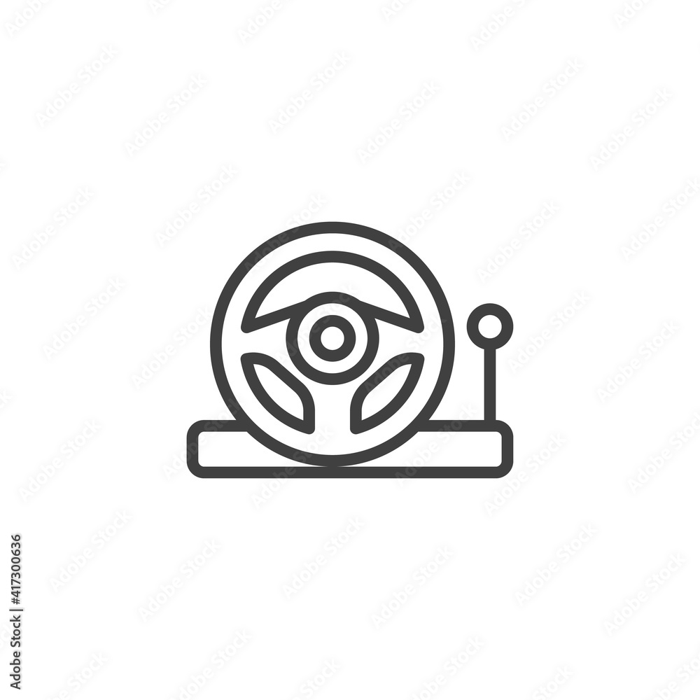 Gaming steering wheel line icon. linear style sign for mobile concept and web design. Steering wheel game controller outline vector icon. Symbol, logo illustration. Vector graphics Gaming steering wheel line icon. linear style sign for mobile concept and web design. Steering wheel game controller outline vector icon. Symbol, logo illustration. Vector graphics