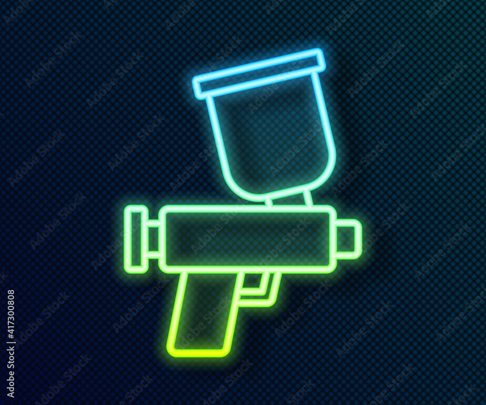 Glowing neon line Paint spray gun icon isolated on black background. Vector. Glowing neon line Paint spray gun icon isolated on black background. Vector.