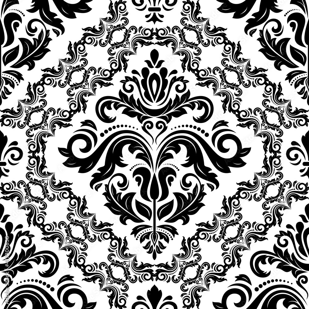 Classic seamless pattern. Damask orient black and white ornament. Classic vintage background. Orient ornament for fabric, wallpaper and packaging