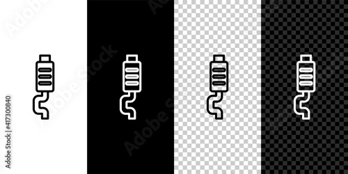 Set line Car muffler icon isolated on black and white,transparent background. Exhaust pipe. Vector.