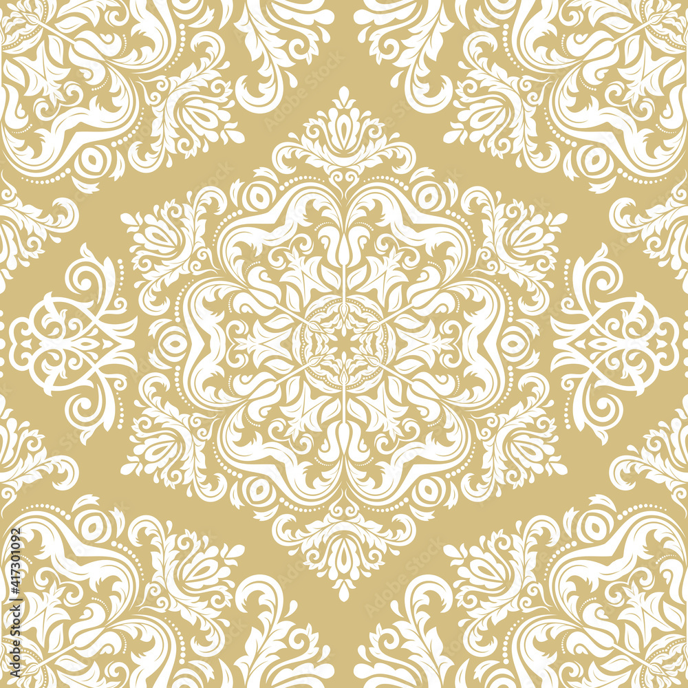 Orient classic yellow and white pattern. Seamless abstract background with vintage elements. Orient background. Ornament for wallpaper and packaging