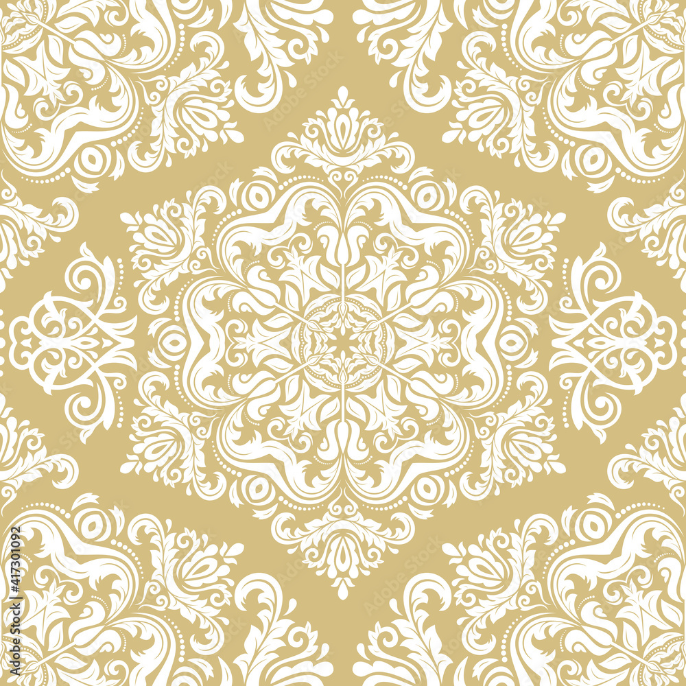 Orient classic yellow and white pattern. Seamless abstract background with vintage elements. Orient background. Ornament for wallpaper and packaging Orient classic yellow and white pattern. Seamless abstract background with vintage elements. Orient background. Ornament for wallpaper and packaging