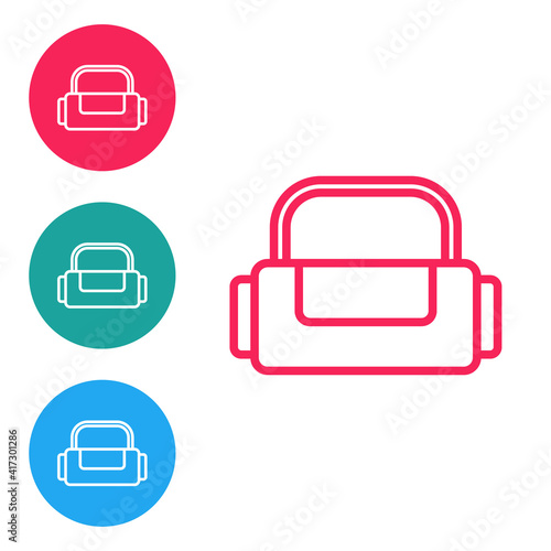 Red line Sport bag icon isolated on white background. Set icons in circle buttons. Vector.