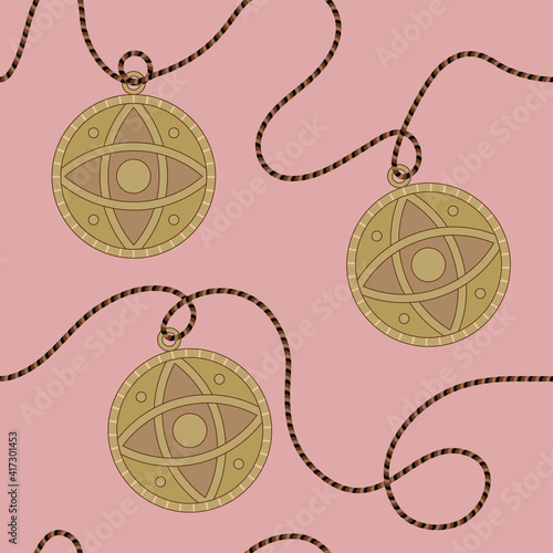 seamless pattern of talismans on a string