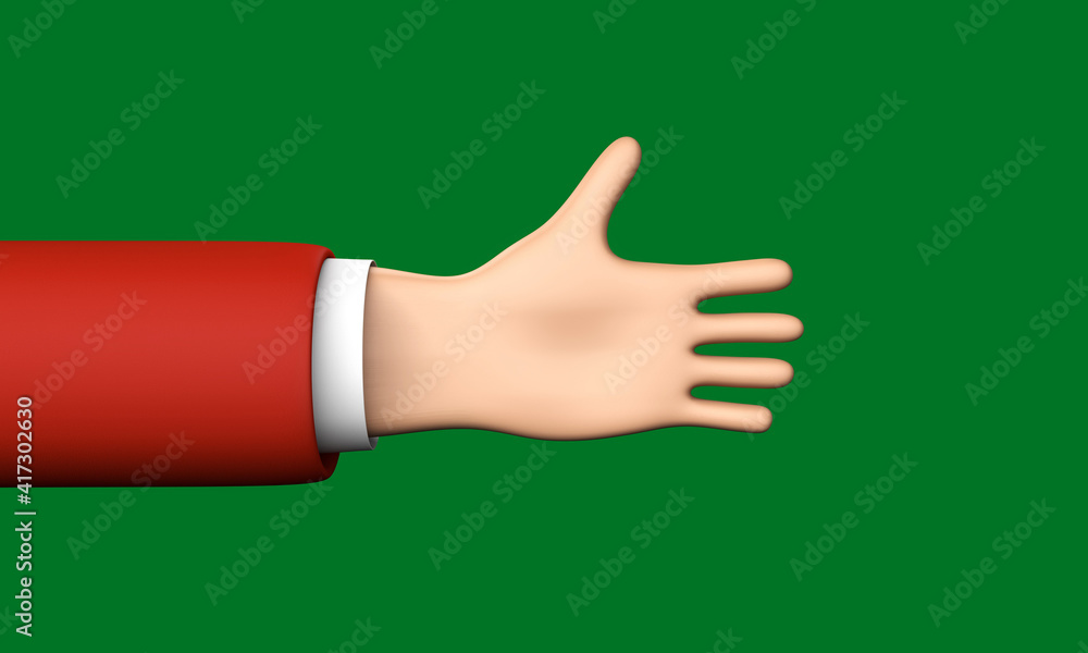 hand in a red sleeve shows with open palm, 3D rendering hand in a red sleeve shows with open palm, 3D rendering