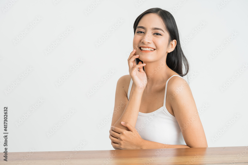 portrait of attractive asian woman skin care image on white background portrait of attractive asian woman skin care image on white background