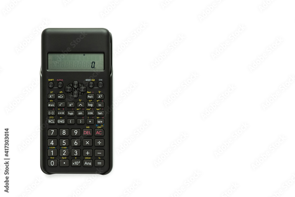 black scientific calculator on white background and copy space black scientific calculator on white background and copy space