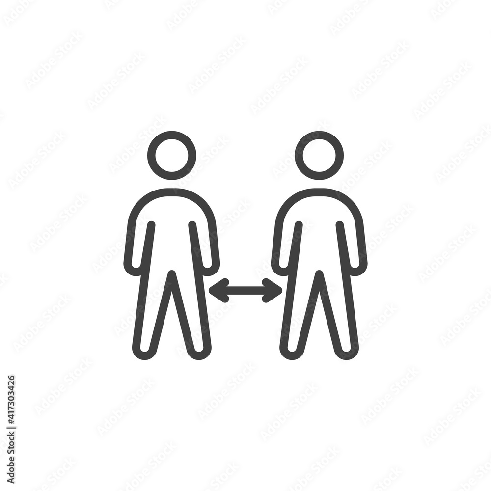 Keep safe distance line icon. linear style sign for mobile concept and web design. Social distance outline vector icon. Symbol, logo illustration. Vector graphics Keep safe distance line icon. linear style sign for mobile concept and web design. Social distance outline vector icon. Symbol, logo illustration. Vector graphics