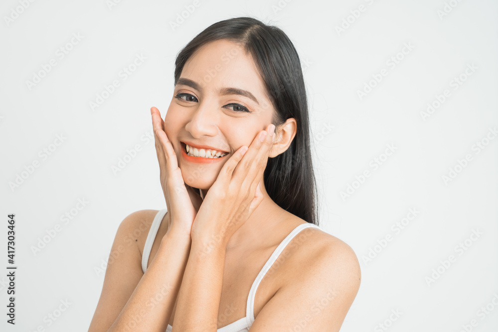 Beautiful Skin care woman Face smile to you with white background. asian Beauty Beautiful Skin care woman Face smile to you with white background. asian Beauty