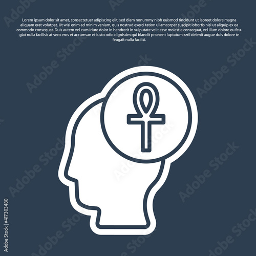 Blue line Cross ankh icon isolated on blue background. Vector.