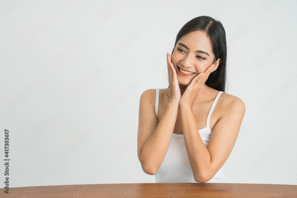 Beautiful Skin care woman Face smile to you with white background. asian Beauty Beautiful Skin care woman Face smile to you with white background. asian Beauty