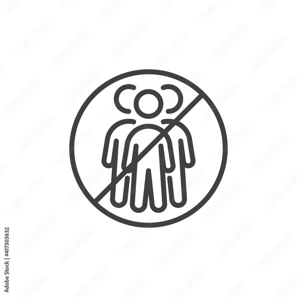 No crowd of people line icon. linear style sign for mobile concept and web design. Social distancing avoid crowds outline vector icon. Symbol, logo illustration. Vector graphics No crowd of people line icon. linear style sign for mobile concept and web design. Social distancing avoid crowds outline vector icon. Symbol, logo illustration. Vector graphics