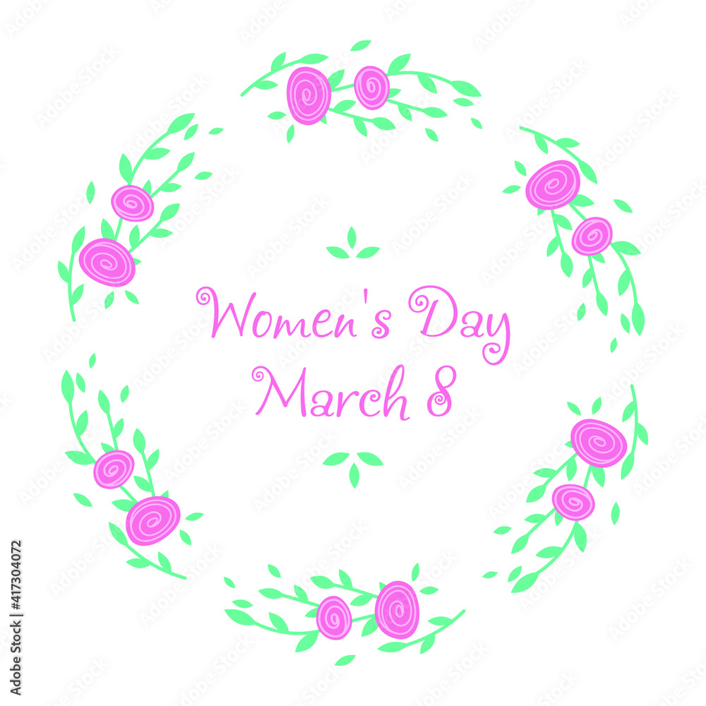 Delicate, vector, isolated, blooming roses for ladies. Frame made from plants. March 8. International Women's Day. Wedding day. For printing, fabrics, textiles, cards, invitations, wrappers