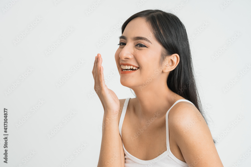 Beautiful Skin care woman Face smile to you with white background. asian Beauty Beautiful Skin care woman Face smile to you with white background. asian Beauty