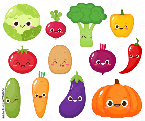 Cute cartoon vegetable collection vector