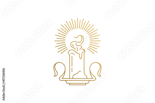 Wax candle with flame silhouette linear vector illustration.