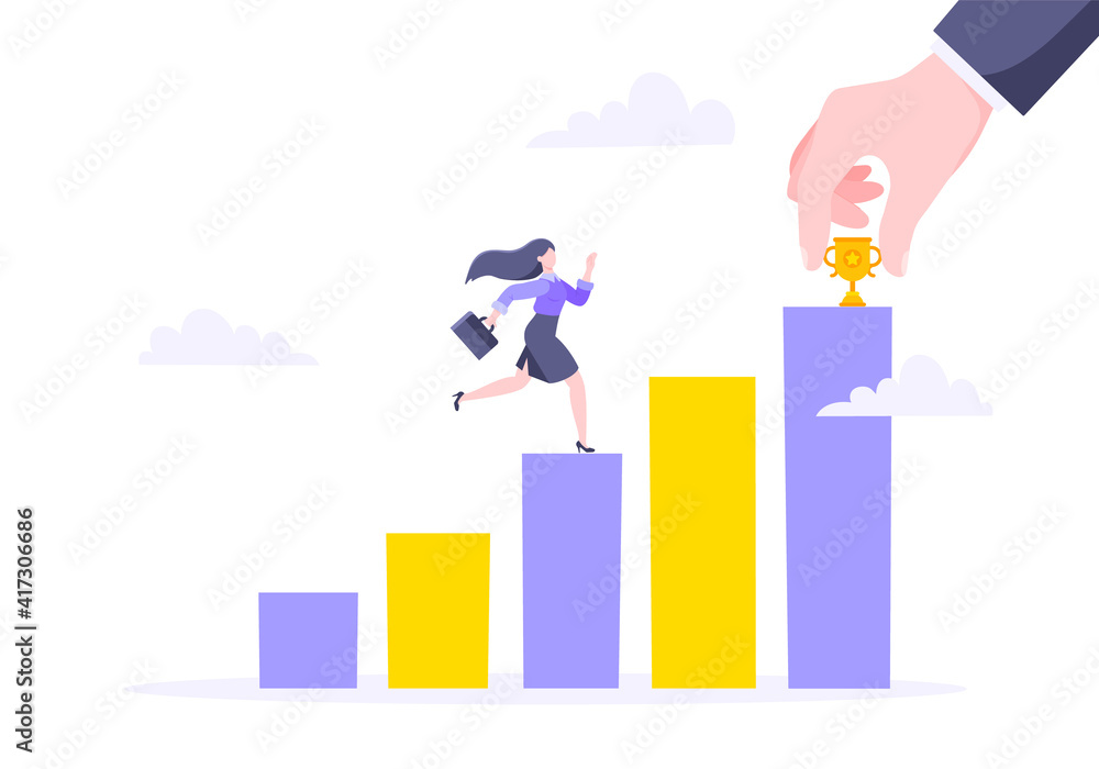 Business mentor helps to improve career and holding stairs steps vector illustration. Mentorship, upskills and self development strategy flat style design business concept. Business mentor helps to improve career and holding stairs steps vector illustration. Mentorship, upskills and self development strategy flat style design business concept.