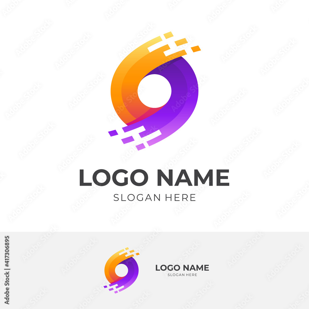 letter O tech logo, letter O and technology, combination logo with 3d purple and orange color style letter O tech logo, letter O and technology, combination logo with 3d purple and orange color style
