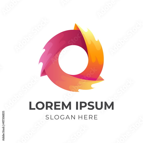 circle fire logo, circle and fire, combination logo with 3d colorful style