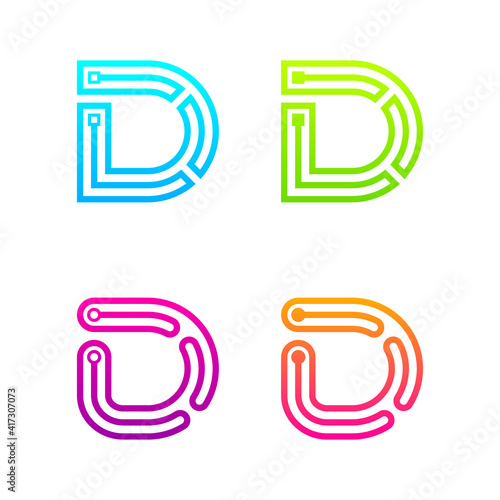 Letter D Colourful logotype with Three Line Dots Link logo, Square and Circle shape, Technology and Digital Connection concept for your Corporate identity