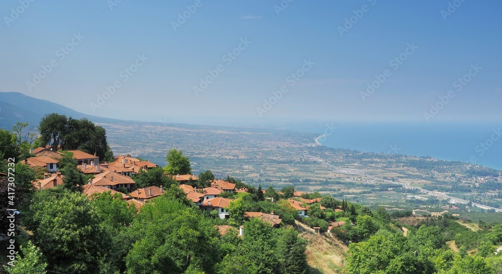 view of Palaios Panteleimonas traditional village in Pieria, Greece
