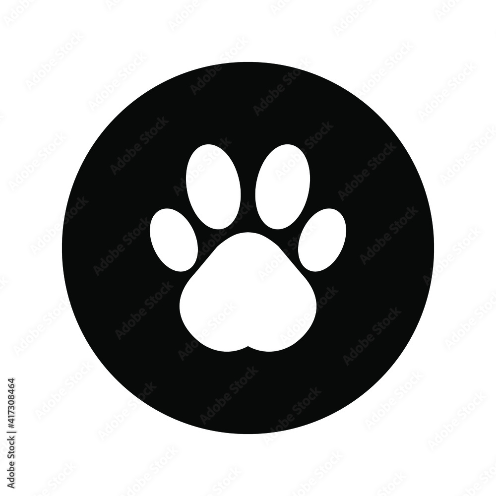 Flat cartoon animal footprint. Cat or dog paw web icon color editable Flat cartoon animal footprint. Cat or dog paw web icon color editable