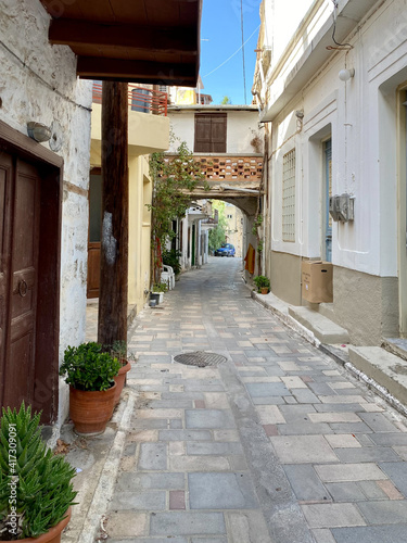Street in Kritsa town on Crete Island   Greece