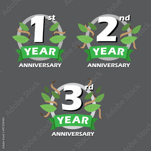 1st 2nd 3rd anniversary congratulations Leaf flat vector template	