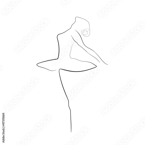 Ballerina Minimalist One Line Drawing. Woman Dance Contour Illustration. Ballet Modern Minimalist Drawing. Woman Ballerina One Line Illustration. Vector EPS 10