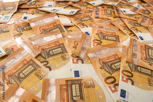pile of 50 euro banknote, wealthy financial concept