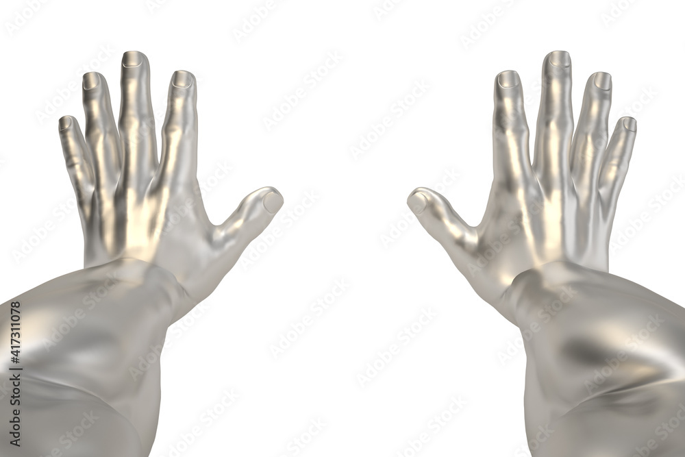 Steel man arm Isolated On White Background, 3D rendering. 3D illustration. Steel man arm Isolated On White Background, 3D rendering. 3D illustration.