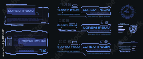 Set panels and frames for streaming, virtual messages and online communication on the Internet. Futuristic square HUD frames. Set frames for HUD user interface